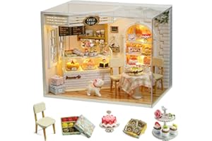 CUTEROOM Casa de Muñecas de Madera 3D - Kit DIY de Manualidades en Miniatura con Muebles, Cubierta Antipolvo y Accesorios - Estilo Diario de Pasteles - Juguete Educativo y Creativo para Niños