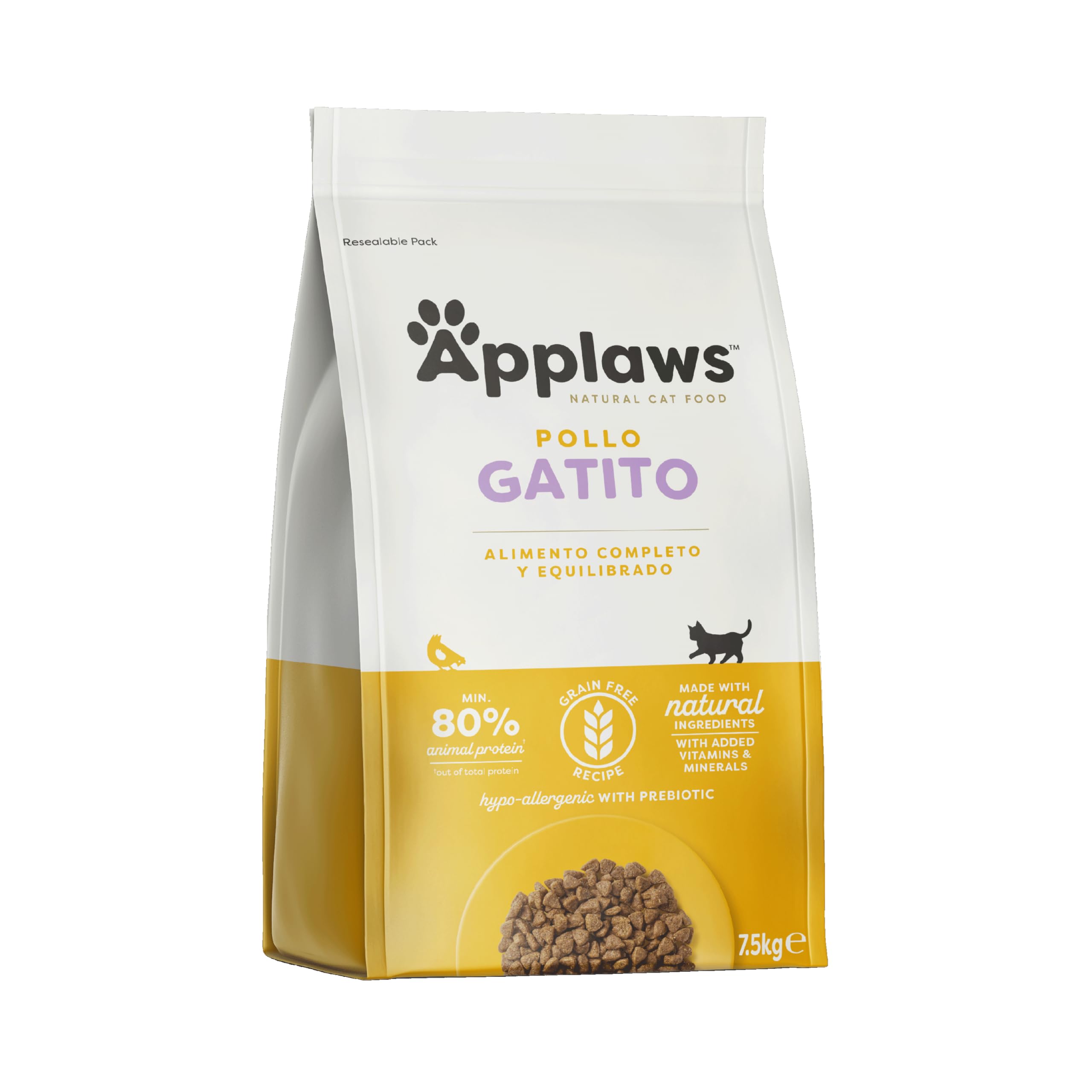 Applaws Comida Seca Completa Grain Free de Pollo para Gatos Cachorros - Bolsa Resellable de 7.5 kg