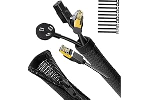 UPXDUMI Cable Tidy Zip Sleeve for PC/TV, 20mm - 1.2m Desk Cable Management Organisers, Wire Tidy Loom Tube Cord Wrap Protector with 10 PCS Reusable Cable Ties for Home, Office, 50+70cm, Black