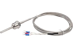 Waterproof RTD PT100 Temperature Sensor - Jaybva Thermistor Probe for PID Temperature Controller 3 Wire Stainless Steel NPT 1/2" Inch Pipe Thread with Insulation Lead Shield Wire 0~500C