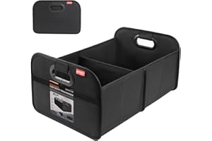 OEMASSIVE Auto Kofferraum Organizer 35L Faltbar Kofferraumtasche mit 2 Fächern & Stabiler Boden, Wasserdicht 600D Oxford-Gewebe Kofferraumbox Autobox für Einkaufen Camping Reisen