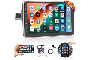 Hikity 1 DIN 2+64GB, Android 13 Autoradio, 10'' Pantalla Táctil & Giratoria de 180º Bluetooth Mirror Link con GPS/WiFi/SWC/USB/FM/RDS/AUX Cámara de Visión Trasera