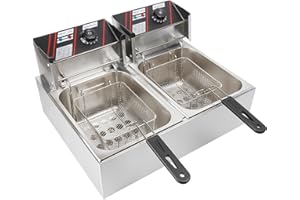 Donened - Friggitrice elettrica a doppio serbatoio in acciaio inox, 2500 W, professionale, in acciaio inox, contenitore rimovibile, termostato 60-200 °C, controllo indipendente, 55 x 44 x 30 cm