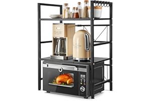 EDIMENS Expandable 3-Tier Microwave Oven Shelf | Adjustable Kitchen Countertop Storage Organizer, Spice Rack & Freestanding Home Office Printer Stand | Space-Saving Sturdy Steel Design