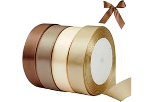 LUMINARYLAIR 4 Rouleaux Ruban de Satin Ruban Cadeau,22m×2cm Ruban de Satin Doré et Marron, Couleur Solide Tissu,Ruban de Beige Pour Emballage Cadeau,Artisanat,Anniversaire et Décoration de Mariage