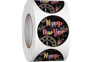 GTYARYUA Pegatinas de Feliz año Nuevo, 500 PCS, Rouleau d'autocollants pour boîte cadeau du Nouvel An, Autocollants décoratifs Avec “Happy New Year” Fonte, stickers noel, para Sobres y Regalos, Tarjetas (B)