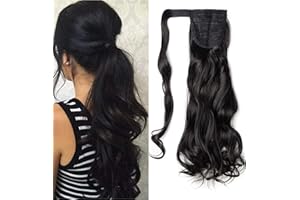 SILK-CO Wrap Around Ponytail Hair Extension 24inch Long Curly Pony Tail Hairpiece Synthetic Fiber Jet Black
