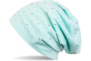 styleBREAKER Damen Beanie Mütze mit edler Strass-Nieten Applikation, Longbeanie Slouch 04024037