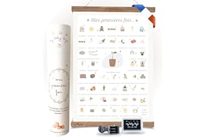 My Baby Days | Affiche Mes Premières Fois à Tamponner 'Bébé Pousse' | Cadeau de naissance bébé fille ou garçon | jeune maman femme enceinte | carte étapes (Coffret Affiche A3+tampon+cadre baguettes)