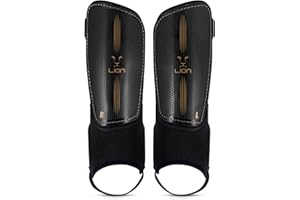 LION SPORTSWEAR Football Shin Guards with Ankle Pads – Adjustable Straps, Breathable Design, Sizes for Adults and Kids