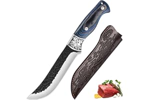 Fubinaty Cuisine Couteau à désosser couteau de cuisine japonais forgé à la main Couteau de cuisine en plein air Acier à haute teneur en carbone Hachoir avec étui en cuir pour camping BBQ