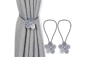 CCHKFEI Fermatende magnetiche Camelia, confezione da 2 clip decorative in metallo per tende da finestra, senza forare, con fibbia a forma di fiore, con corda flessibile, per decorare casa e ufficio, Argento