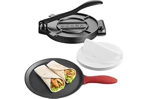 VEVOR Presse à Tortillas en Fonte Résistant, Appareil à Chapati de 25 cm, Presse à Burrito avec Poignée et 100 Feuilles de Papiers-Parchemins, Tawa pour Tortilladoras, Rotis Indiens, Cuisine