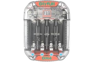Dlyfull 4-slot Battery Charger, Independent Slot for AA AAA 1.2V NiMH NiCd and 1.5V Li-ion Batteries, Charger Internal Temperature Monitoring