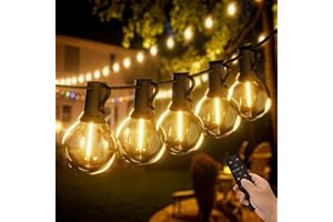 Yuucio 150FT Outdoor Dimmable String Lights Mains Powered Remote Control Festoon Lights,75+2 G40 LED Hanging Bulbs IP44 Waterproof for Garden Terrace Patio Backyard