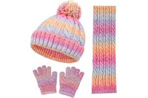 SATISKID 3 Pcs Kids Winter Beanie Hat Scarf Gloves Set for 3-10 Years Old Boys Girls, Knitted Warm Hat and Scarf Warm Fleece Lined Thermal Winter Accessories Sets for Children Toddlers Outdoor