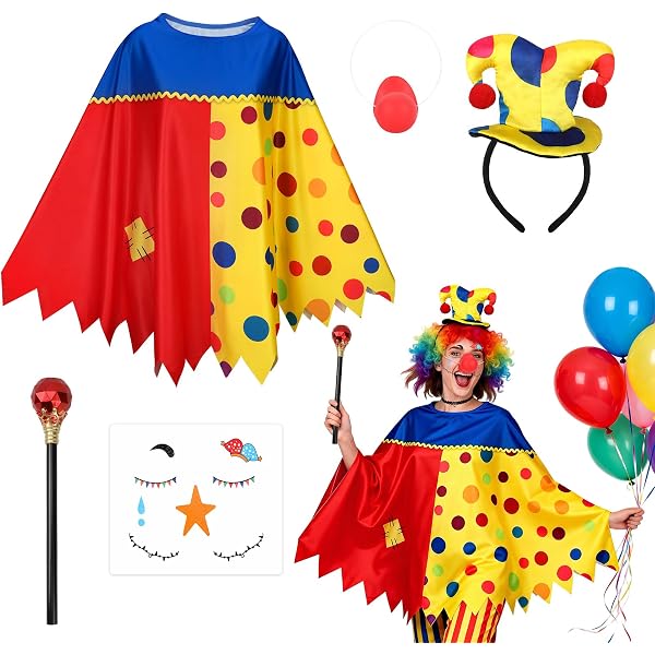 PESENAR Chapeau de fête drôle Costume de clown-perruque de clown, cravate géante, nœud papillon, gants et accessoires de clown  200000532
