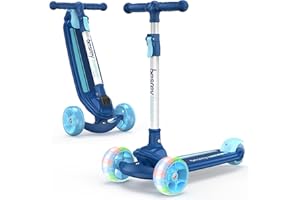 besrey Patinete para niños – Big Wheels Plegable con Luces LED Intermitentes para niños y niñas, 4 Niveles de Altura Ajustable, Tabla Ancha para niños de 2 a 8 años
