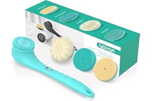 VOYOR Cepillo Espalda Ducha Cepillo Cerdas Naturales Electrico Cepillo Exfoliante Corporal Cabezal De Cepillo Giratorio Bidireccional 4 en 1 Cepillo Ducha Limpieza De La Piel, Masaje BC300 (Azul)