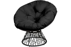 RELAX4LIFE Rattan Papasan Chair, 360 ° Swivel Egg Recliner Chair with Soft Cushion, Indoor Outdoor Rocking Moon Lounger Chair for Living Room Garden Balcony Patio (Black)
