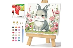 Daisen Art Peinture par numéros pour débutants - Motif lapin - Peinture par numéros - Avec boîte cadeau et cadre - 20 x 20 cm (lapin)