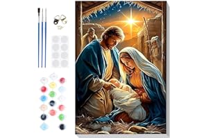 Lxmsja Navidad Cuadros para Pintar por Numeros Adultos con Marco, Belen Navidad Colorear por Números Lienzos, DIY Pintura Acrilica Manualidades Adulto Navidad Decoracion Hogar Pared 20x30cm
