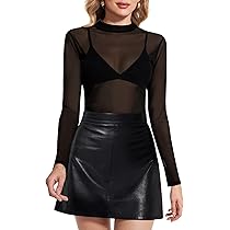 Flintronic Maglietta Trasparente Donna A Maniche Lunghe – Top In Rete Nera, Girocollo Aderente, Sexy E Traspirante Per Feste E Club - 3