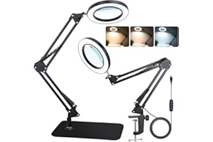 ‎NZQXJXZ NZQXJXZ Aufgerüstet 2-in-1 Lupe mit Licht und Ständer, 10-fache Echtglas Lupenlampe mit Ständer, 3 Farbmodi 10 stufenlos dimmbare Tischlupe für Naharbeiten, Schmuck, Lesen, Basteln, Hobby