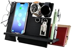 ROBOMANOR Cadeau Homme Noel Organisateur de Bureau Bois Support Telephone Bureau Idee Noël Cadeau Papa Fete des Peres Original Support Montre Cadeau Anniversaire Homme Organiseur de table de nuit pour Homme