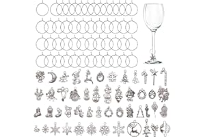 Ciondoli per bicchieri da vino Guador 50PCS, stile natalizio 50 pezzi Anelli con ciondoli in vetro Cerchi in metallo Calice Bomboniere Calici in vetro Anello Forniture per decorazioni natalizie