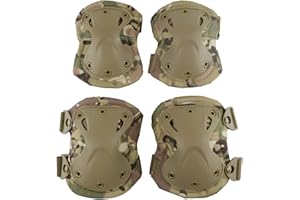 AOUTACC Tactical Combat Knee & Elbow Protective Pads Set for Outdoor CS Paintball Game Cycling Safety Skateboarding Gear Skates Knee Protection Guard Pads (MC03)