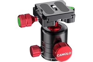 CAMOLO Panorama Kugelkopf Stativkopf, Arca Swiss Tripod Ball Head, Quick Release 360 ° Drehbar, Vollaluminium Stativkopf mit 1/4"+3/8” Schrauben für DSLR Kamera Stativ Einbeinstativ 22lbs/10kg Load