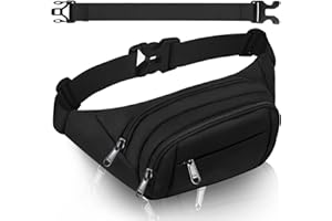 SUPHOSMT 4 Taschen Bauchtasche Damen mit 35 cm verlängertem Gürtel Gürteltasche Herren Große Kapazität wasserdichte Hüfttasche Schwarz für iPad mini & iPhone 12 pro max- Bauchtasche für Sport