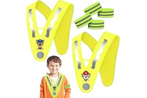 Byhsoep Leuchtweste Kinder,2 Warnweste Kinder mit 4 Reflektorband,V-Form Warnweste Kind Gelb mit Gummibänder,Sicherheitsweste für Kinder,Laufen,Radfahren,Nächtliche Straßen,360° Schutz - Ab 3 Jahre