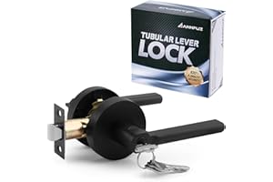 ANNFUZ Round Heavy Duty Entry Door Lever Handle Lock with Key for Office/Front Door,Entrance Interior Exterior Door Knob Hardware,Lockable,Not Keyed Alike,Reversible for Left/Right Side (Matte Black)