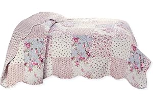 Delindo Lifestyle Colcha de patchwork, diseño de rosas, estilo rústico, 140 x 210 cm
