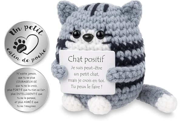 Tixlux Chat Positif, Cadeau Chat Optimiste Faite Main avec Petit Câlin Porte-Bonheur, Cadeau Remonter Le Moral, Bon Rétablissement, Cadeaux pour Femme Anniversaire Pâques