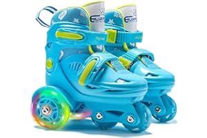 4-PEJIIJAR Roller Skates for Kids, Age 3-9 Toddler Beginner Roller Skates Adjustable, Outdoor Profession Light up Roller Skates, Childrens Quad Rollerskates for Personalised Birthday Xmas Gift