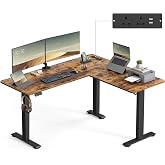 VASAGLE Electric Standing Desk with Built-In Power Strip, Memory Function | Adjustable Height, L-Shaped Design, Hooks and Cab