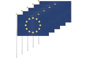 ASUNO 20 Pack European Union Flags HandHeld Small Banners 14 × 21 cm Mini European Stick Flag Polyester for Party Decorations World Cup International Festival Events Indoor and Outdoor
