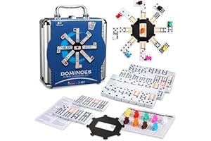 DOUBLEFAN Dominoes Double 12 Colored Dot Dominoes Mexican Train Game Set, Double 12 Colored Dot Dominoes with Aluminum Case Mexican Train Game Set, 91 Tiles(2-8 Player)