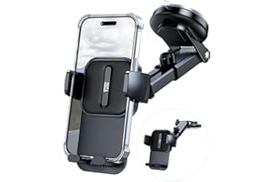 YOSH Uchwyt samochodowy na telefon, uchwyt na telefon na przednią szybę deski rozdzielczej do samochodów, uchwyt na telefon z ulepszonym panelem z podwójnymi klipsami blokującymi do iPhone Samsung