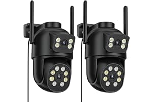 Reobiux 2K Cámara Vigilancia WiFi Exterior con Doble Lente, PTZ 360° IP Camaras Domicilio con Detección de Humano, Seguimiento Automático, Visión Nocturna Color, Alarma de Luz y Sonido(2pack)