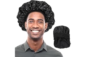 COMNICO Cuffia per capelli in seta, monostrato, con cinghia regolabile, avvolgimento notturno, reversibile, in raso, per donne e uomini, capelli ricci, colore nero, nero, taglia unica