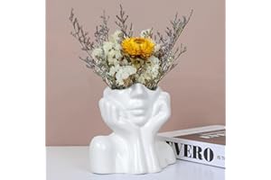 Ufkaa Aesthetic Ceramic Flower Vase, Quirky Gifts for Teenage Girl, Women, Friend, Mum, Book Lover, Daughter, House Warming Gift, Office Present for Christmas, White Boho Y2K Decor, Modern Small Vase