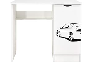 leomark Escritorio de Oficina con el Compartimiento - Roma/Dim: 90/50/77 (Alto) cm/Mesa de Ordenador para Niños, Blanco/Car Sport, Mesa de Madera de Trabajo o Estudio