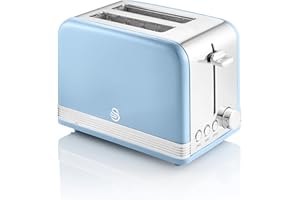 Swan ST19010BLN Retro 2-Slice Toaster with Defost/Reheat/Cancel Functions, Cord Storage, 815W, Retro Blue