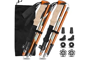 Vtizikl Bâtons de marche ultralégers et réglables - Lot de 2 bâtons de randonnée pliables avec poignée en liège/EVA (110-125 cm) pour randonnée, soutien de l'arthrite et marche en plein air - Alliage