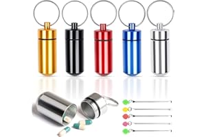 SUBTAVIK 5 pastilleros de aluminio, organizador portátil de pastillas, mini pastillero impermeable, pastillero de bolsillo, organizador de medicamentos de viaje para viajes al aire libre, camping (5 colores)