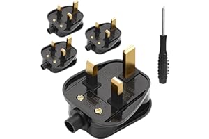 KEAGAR Pack of 4 UK Plugs with 13 AMP Fused, 3 pin Mains Plug with Cord Grip Rewireable Heavy Duty Electrical Plug, Rubber Composite Plug(Black)